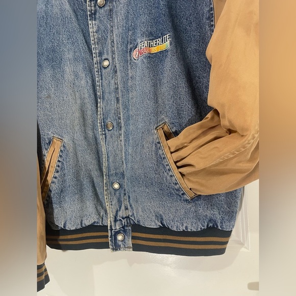 1990s Dunbrooke Featherlite Trailers Embroidered Varsity Denim Jacket Sz Large - Picture 6 of 16